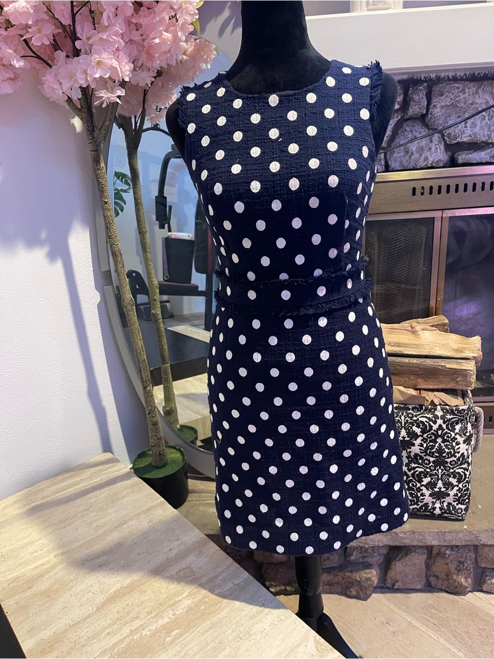 J. Crew Navy and White Polka Dot Sleeveless Sheath Dress